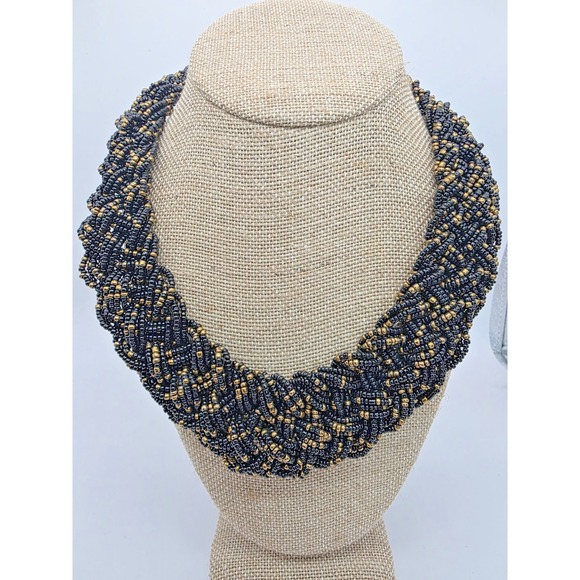 The Unbranded Brand Jewelry - Black & Gold Necklace Seed Bead‎ Braided Chocker Necklace 18-20.75" Adjustable